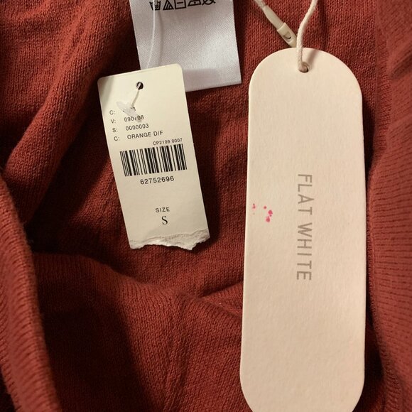 NWT Anthropologie Flat White Orange Rust Women's High Waist Pointelle Knit Pants - Picture 7 of 14